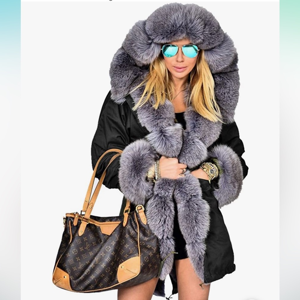 Roiii Winter Coat Parka Faux Fur Overcoat Long Jacket Outwear, size: m